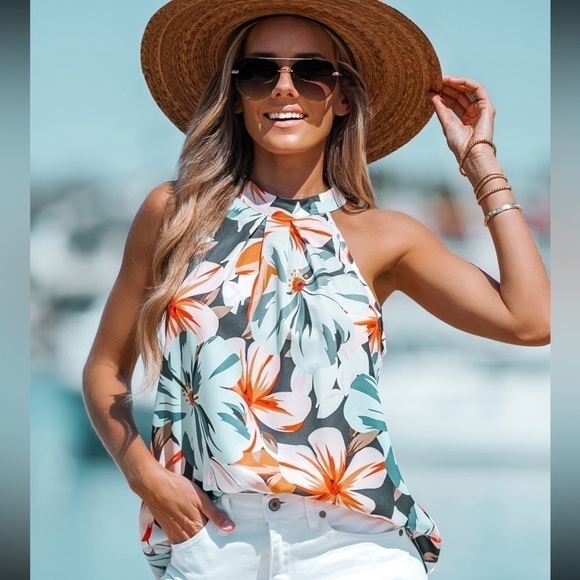 CUPSHE Floral Print Halter Top - Picture 1 of 2
